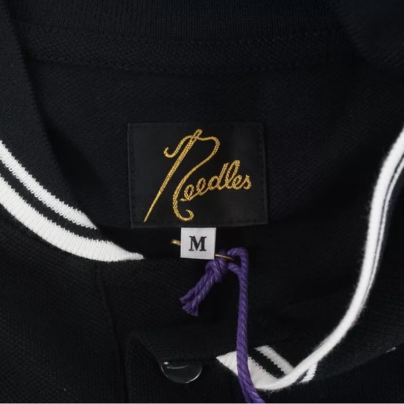 Needles Stripe Collar Embroidered Butterfly Polo In Black - Size  S/ M/L - Picture 6 of 14